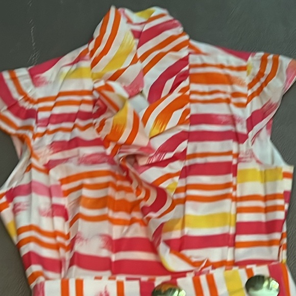 Elizabeth McKay stripe ruffle dress with two belts. 2. EUC - Picture 3 of 4